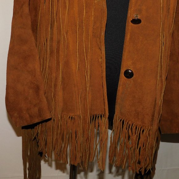 Suede Leather Fringe Vintage Coat 24" Fringe! Boho Hippie Rancher Western Jacket - Picture 11 of 15
